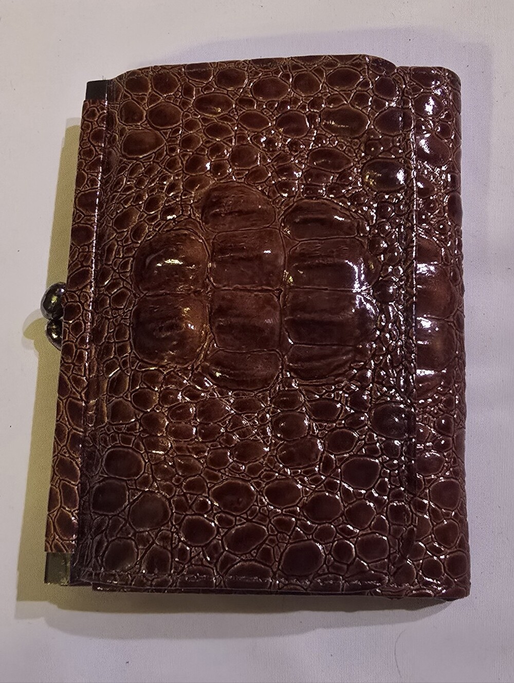 Vintage Pecan Croc-Embossed Leather Wallet